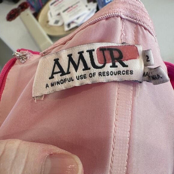 Amur Pink Orange One Shoulder Gown SIZE 2 Pleated Cut Out Formal Vacation $600 - Picture 15 of 16